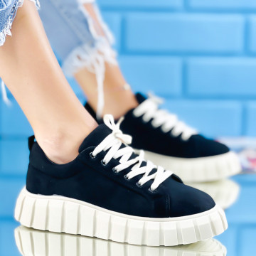 Pantofi Sport Dama Negri din Piele Ecologica Intoarsa Marika