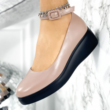 Pantofi Dama cu Platforma Nude din Piele Ecologica Lety