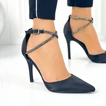 Pantofi Dama Stiletto Negri din Satin Nelora