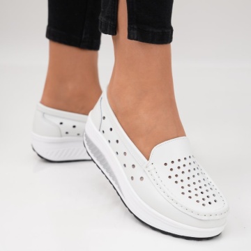 Pantofi Piele Naturala Azenya White