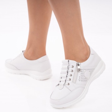 Pantofi Piele Naturala Elaris White