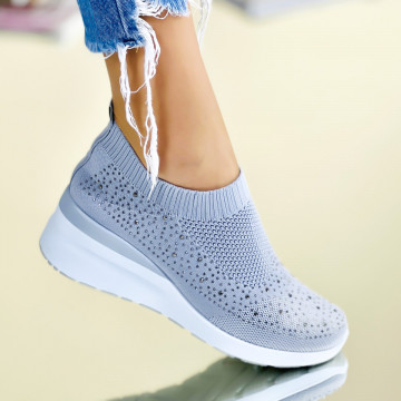 Pantofi Sport cu Platforma Gri din Material Textil Aspasia