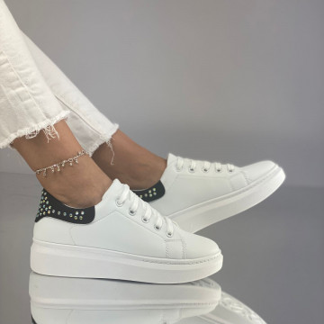 Pantofi Sport Dama Albi/Negri din Piele Ecologica Tasha