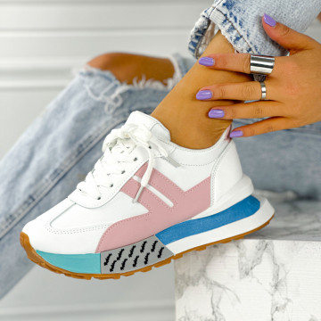 Pantofi Sport Dama Albi Roz din Piele Ecologica Casablanca