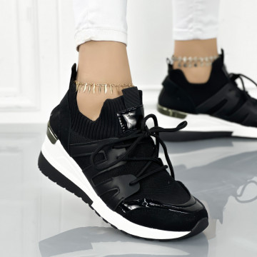 Pantofi Sport Dama cu Platforma Negri din Piele Ecologica Ochena