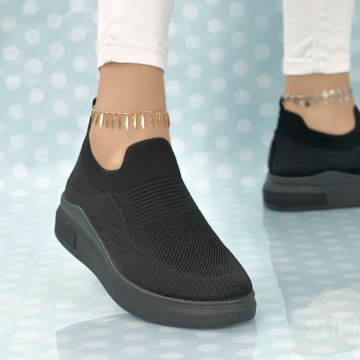 Pantofi Sport Dama cu Platforma Negri din Textil Sanpe
