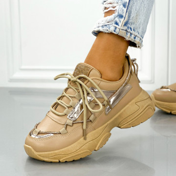 Pantofi Sport Dama Khaki din Piele Ecologica Kanto