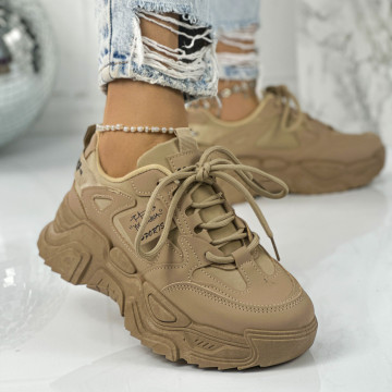 Pantofi Sport Dama Khaki din Piele Ecologica Tinti