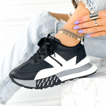 Pantofi Sport Dama Negri din Piele Ecologica Casablanca