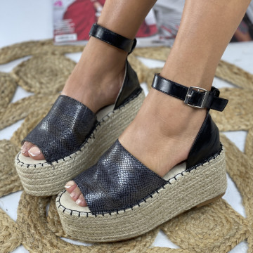 Sandale cu platforma Negre din Piele Ecologica Olimpus