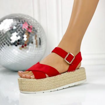 Sandale cu platforma Rosii din Piele Ecologica Intoarsa Azera