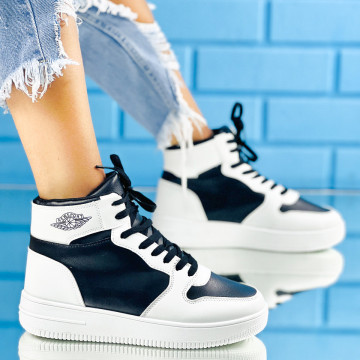 Ghete Sport Dama Piele Ecologica Albe/Negre Foxy