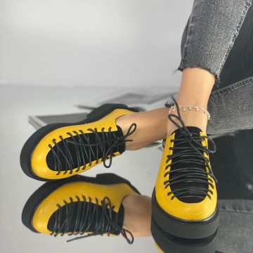 Pantofi Casual Dama Galbeni din Piele Ecologica Caelia