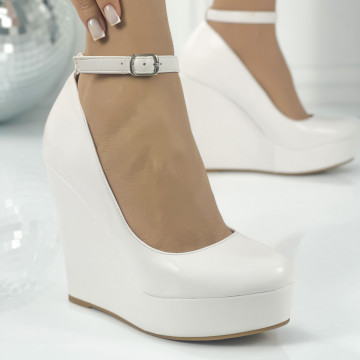 Pantofi Dama cu Platforma Albi din Piele Ecologica Vazana