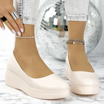 Pantofi Dama cu Platforma Bej din Piele Ecologica Voss
