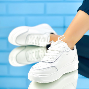 Pantofi Sport Dama Albi din Piele Ecologica Intoarsa Persia