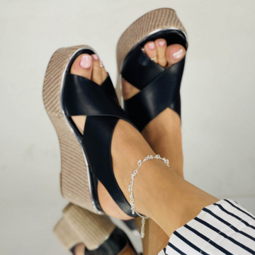 Sandale cu platforma Negre din Piele Ecologica Kabir