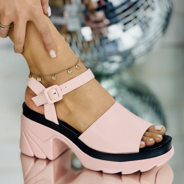 Sandale cu Toc si Platforma Roz din Piele Ecologica Tehuti