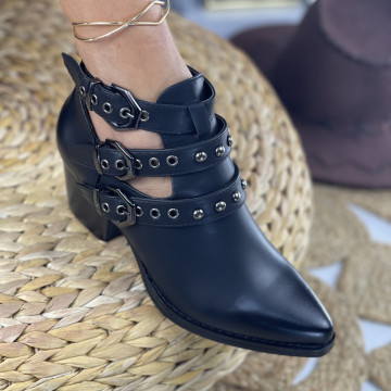 Botine cu Toc Negre din Piele Ecologica Coria