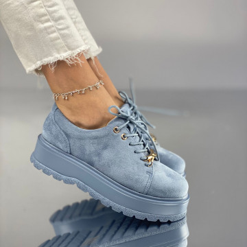Pantofi Casual Dama Albastri din Piele Ecologica Intoarsa Denisa