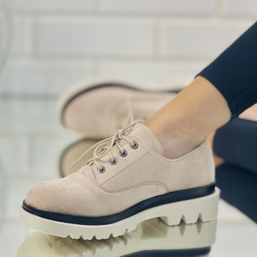 Pantofi Casual Dama Bej din Piele Ecologica Intoarsa Samsum