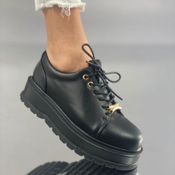 Pantofi Casual Dama cu Platforma Negri din Piele Ecologica Denisa