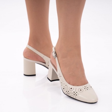 Pantofi Cu Toc Piele Naturala Thalina Beige