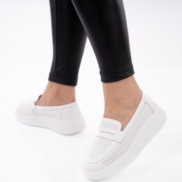 Pantofi Piele Naturala Leya White