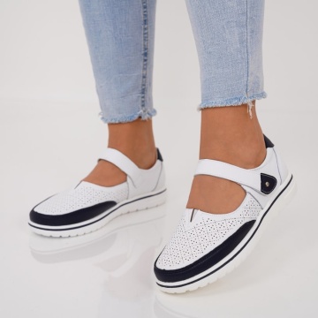 Pantofi Piele Naturala Nalira White Navi