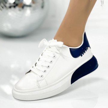 Pantofi Sport Dama Albi/Albastri din Piele Ecologica Imoge