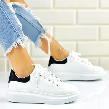 Pantofi Sport Dama Albi din Piele Ecologica Maribela
