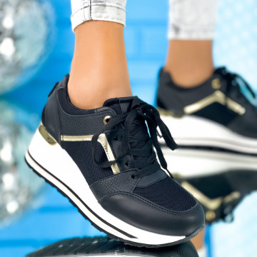 Pantofi Sport Dama cu platforma Negri din Piele Ecologica Fiton