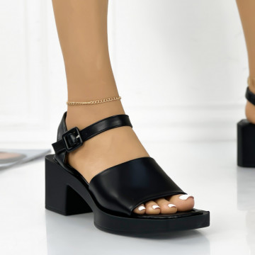 Sandale cu Toc si Platforma Negre din Piele Ecologica Bentigo