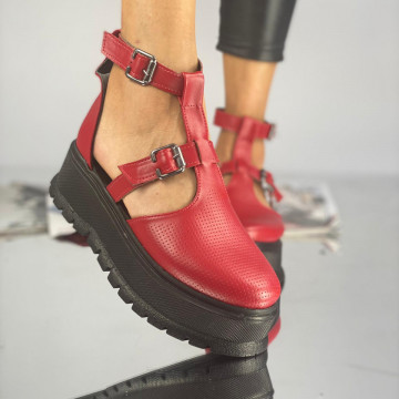 Pantofi Casual Dama cu Platforma Rosii din Piele Ecologica Puris