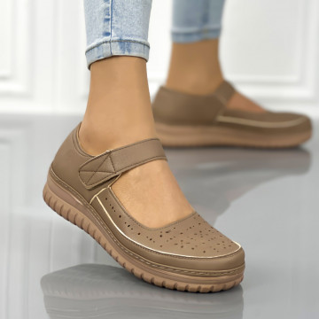 Pantofi Casual Dama Khaki din Piele Ecologica Tammie
