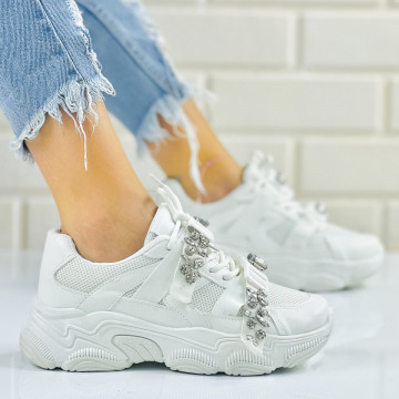 Pantofi Sport Dama Albi din Piele Ecologica Lydia