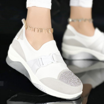 Pantofi Sport Dama cu Platforma Albi din Piele Ecologica Intoarsa Aimond