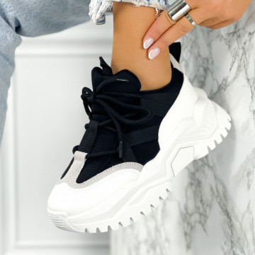 Pantofi Sport Dama Negri Albi din Piele Ecologica Berk
