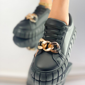 Pantofi Sport Dama Negri din Piele Ecologica Rasina