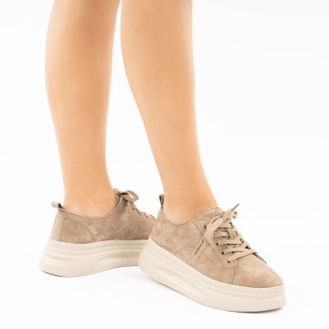 Pantofi Sport Piele Naturala Emely Khaki