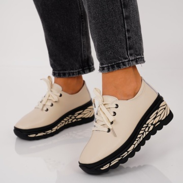 Pantofi Sport Piele Naturala Sarri Beige