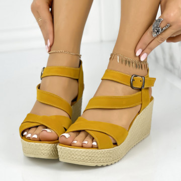Sandale cu platforma Galbene din Piele Ecologica Intoarsa Azalea