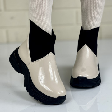 Ghete Dama Captusite Bej din Piele Ecologica Daisy