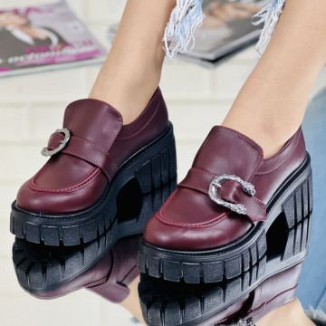 Pantofi Casual Dama Grena din Piele Ecologica Maraja