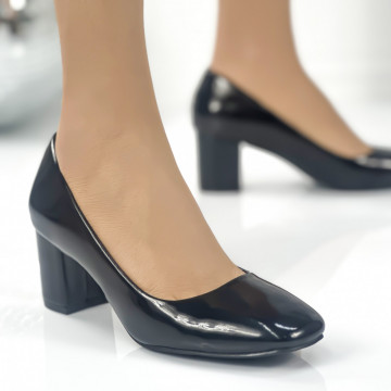 Pantofi Dama cu Toc Negri din Piele Ecologica Sharon