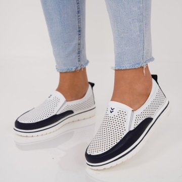 Pantofi Piele Naturala Sariel White Navi
