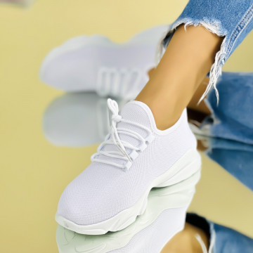 Pantofi Sport Dama Albi din Material Textil Galatis