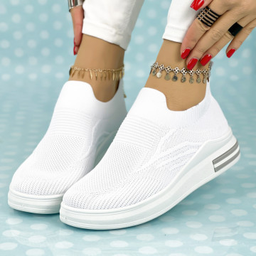 Pantofi Sport Dama cu Platforma Albi din Textil Sanpe