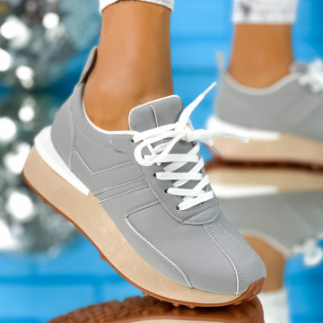 Pantofi Sport Dama cu platforma Gri din Piele Ecologica Fedyt