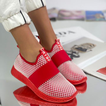 Pantofi Sport Dama Rosii din Material Textil Soralia
